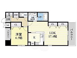 アクアスイート新大阪 1LDKの間取図画像