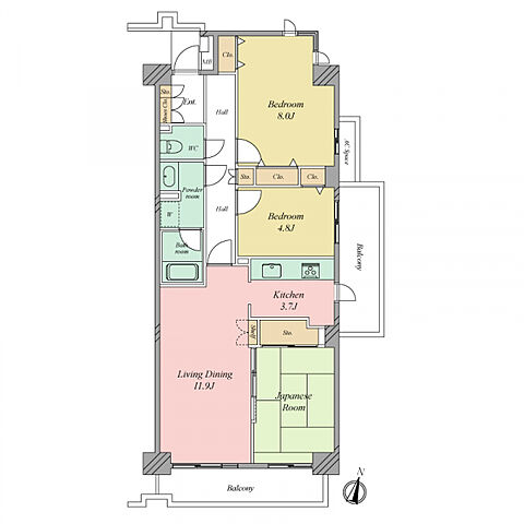 間取り グリーンハイツ向陽台1号棟 4階/-