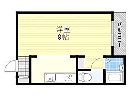 アラタ箕面 2階ワンルームの間取り
