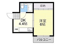 ダイヤコート豊中 2階1DKの間取り