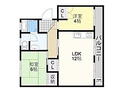 コーポ加島1B棟 2LDKの間取図画像