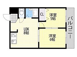 サンサーラ新大阪 2LDKの間取図画像