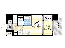 プレリスNEO大阪十三エルヴィオン 1DKの間取図画像