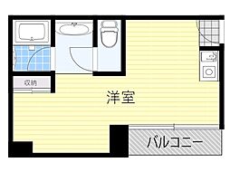 タウンハウス服部天神 ワンルームの間取図画像