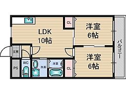 ヒロトモハイツ 2LDKの間取図画像