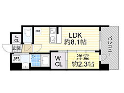 セレニテ十三ミラク 1LDKの間取図画像