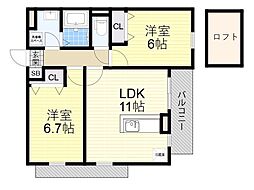 プール・トゥジュールジャンフランソワ 2LDKの間取図画像