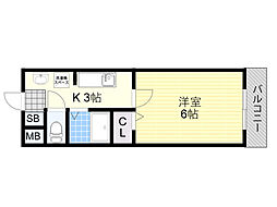 庄内東グランツ 1Kの間取図画像