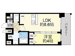 プレサンスOSAKA姫里ヴィオン 1LDKの間取図画像