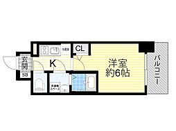 エスリード大阪デュアルゲート 1Kの間取図画像