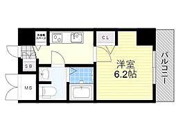 セオリー大阪フルール 1Kの間取図画像