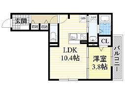アヴェニール服部 1LDKの間取図画像
