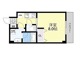 エルソル江坂 1Kの間取図画像