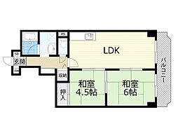 キャピタルハイツ姫里 2LDKの間取図画像