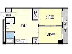 江坂グランドハイツ北 2DKの間取図画像