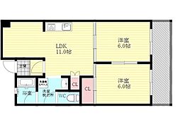 生島リバーサイドマンションB棟 2LDKの間取図画像