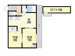 ガーデンツリー岡町 2DKの間取図画像
