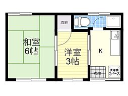 和美荘2棟 2階2Kの間取り