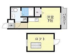 エルフ豊中 4階1Kの間取り