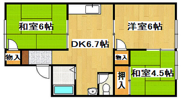 一色ハイツ 205｜兵庫県加古川市平岡町一色西2丁目(賃貸アパート3DK・2階・48.78㎡)の写真 その2