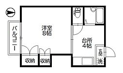 プルティエ3 1Kの間取図画像