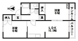 セジュールMURAMOTOA棟 2LDKの間取図画像