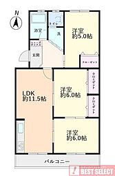 県公社北浦和住宅1号棟 3LDKの間取図画像