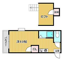 セーヌ千早3　管理 2階ワンルームの間取り