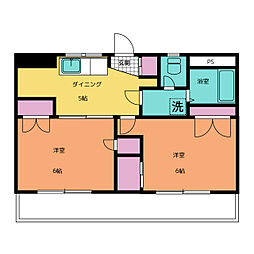 プティシャトレJIS 3階2DKの間取り