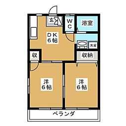 リルアークＢ 2階2DKの間取り