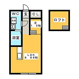 ハピネスハイム ワンルームの間取図画像
