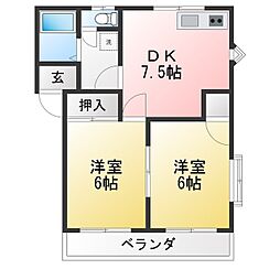 トラッド狭山 2DKの間取図画像