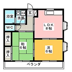 サンフラワー 2DKの間取図画像