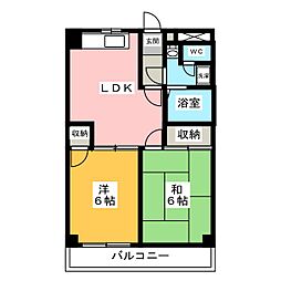 ファベール西浦和I 4階2DKの間取り