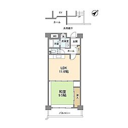 UR都市機構コーポレート中浦和 1LDKの間取図画像