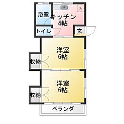 常盤荘 2Kの間取図画像