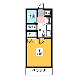 サンライズ宮町 1Kの間取図画像