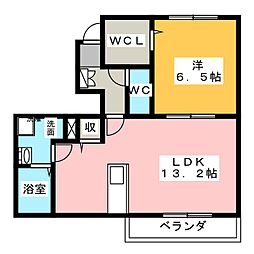 コンフォートグレイスＡ 1階1LDKの間取り