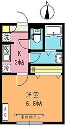 ツルテラス 1Kの間取図画像