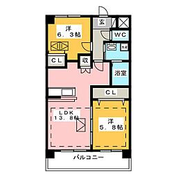 ルネスレヨンヴェール 2LDKの間取図画像