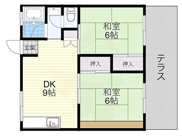 ハイツ緑 ｜大阪府寝屋川市緑町(賃貸マンション2DK・1階・48.00㎡)の写真 その2