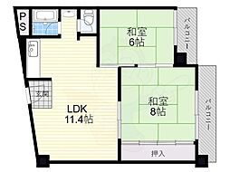 香里コーポ百合 2LDKの間取図画像