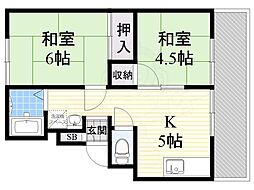石橋ハイツA棟 2Kの間取図画像