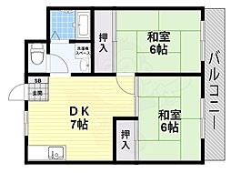 エバーグリーン楠ノ木 2DKの間取図画像