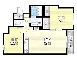 カルチェ・ダムールAブロック 2LDKの間取図画像