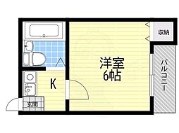 サンシャイン香里P-2 1Kの間取図画像
