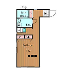 東急田園都市線 駒沢大学駅 徒歩6分の賃貸マンション 4階ワンルームの間取り