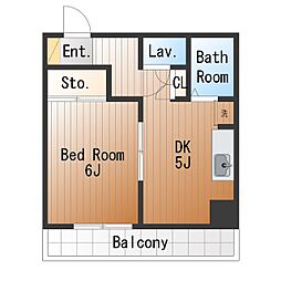 ハナブサマンション 1DKの間取図画像