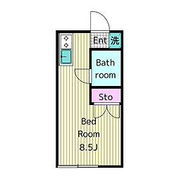 ハイツアライ 2階ワンルームの間取り