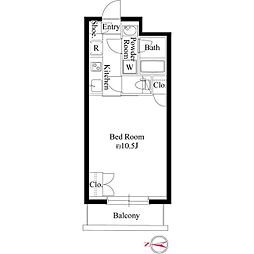 グランパセオ代々木上原II 2階1Kの間取り